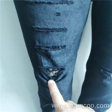 Wholesale 98% Cotton 2% Spandex Lace Ripped Jeans